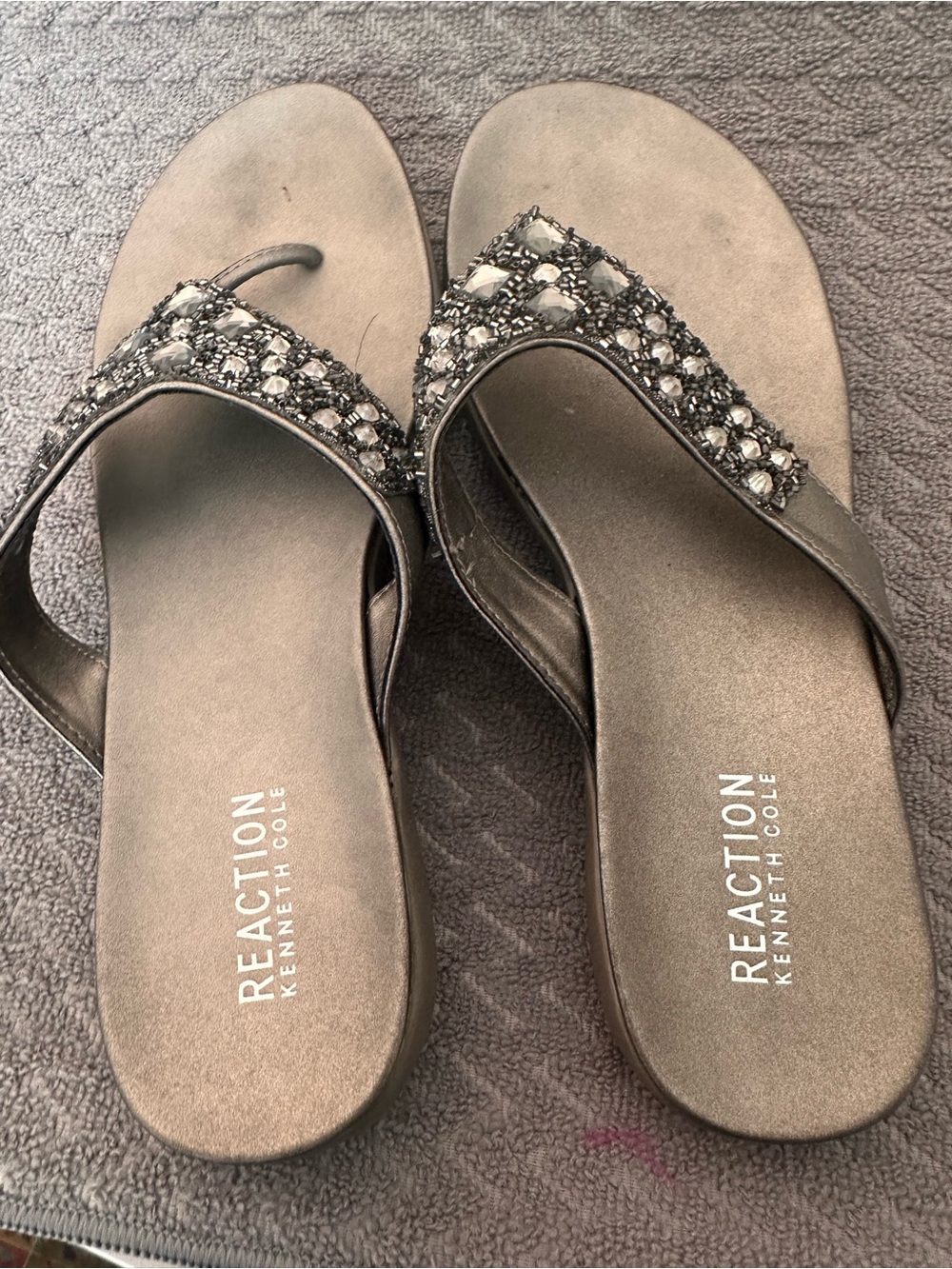 Reaction Kenneth Cole Metallic Bronze Jeweled Thong Sandals